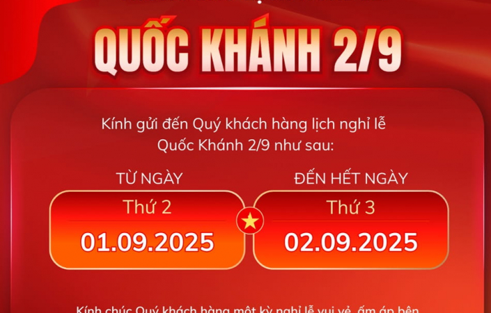 Thông báo lịch nghỉ lễ Quốc Khánh 2/9